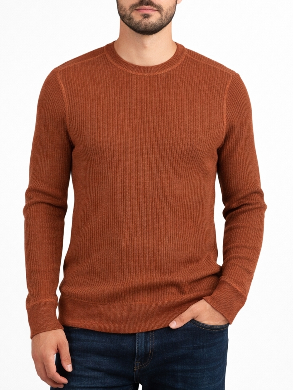 OTD Ribbed Crewneck Sweater in Rust Viscose/Cotton